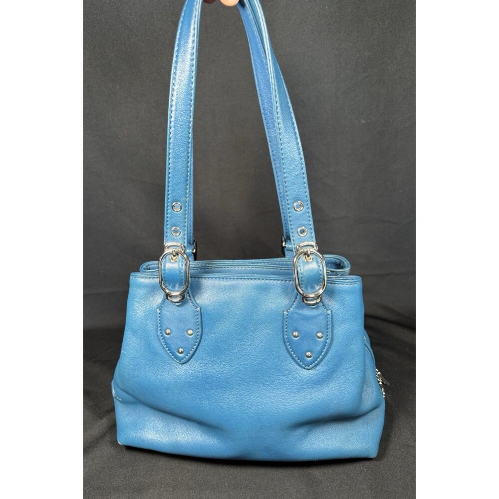 Cole Haan Alexa H04 Teal Blue Leather Satchel Shoulder Bag Silver Buckle Y2K